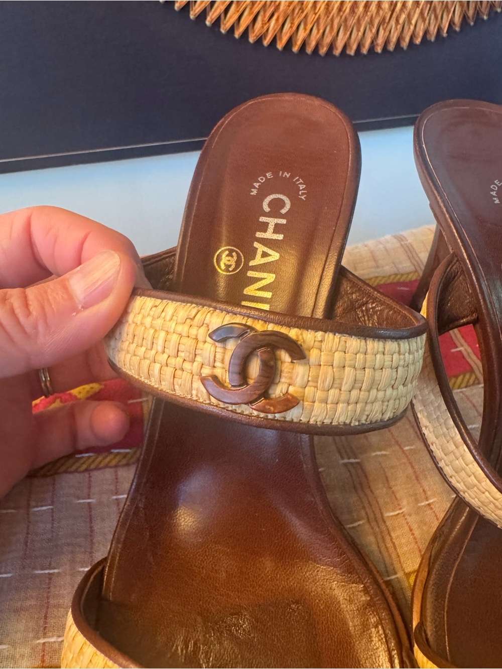 CHANEL Rattan Summer Logo Heels 39.5 - Picture 14 of 16